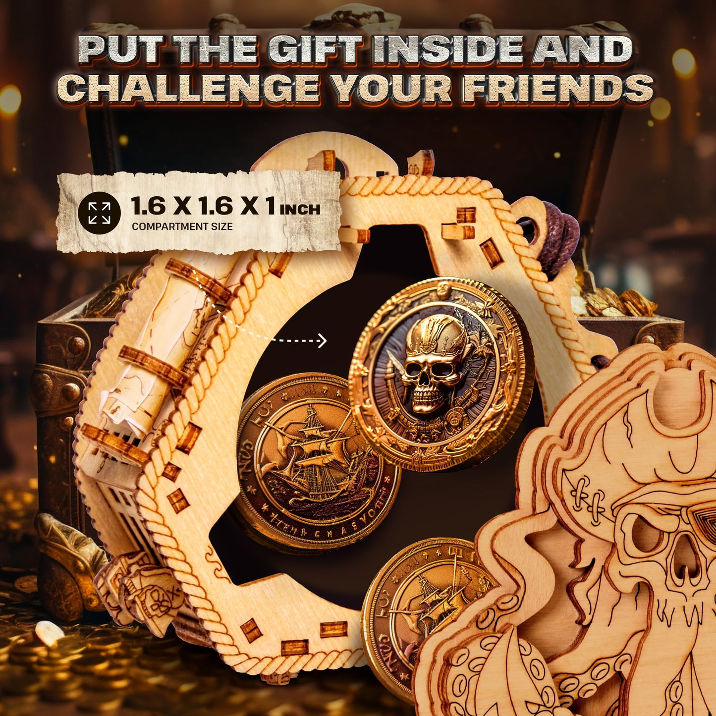 ESC WELT Blackbeard's Compass 3D Escape Room Puzzle Box - Brainteaser Money Box - Wooden Puzzle Game