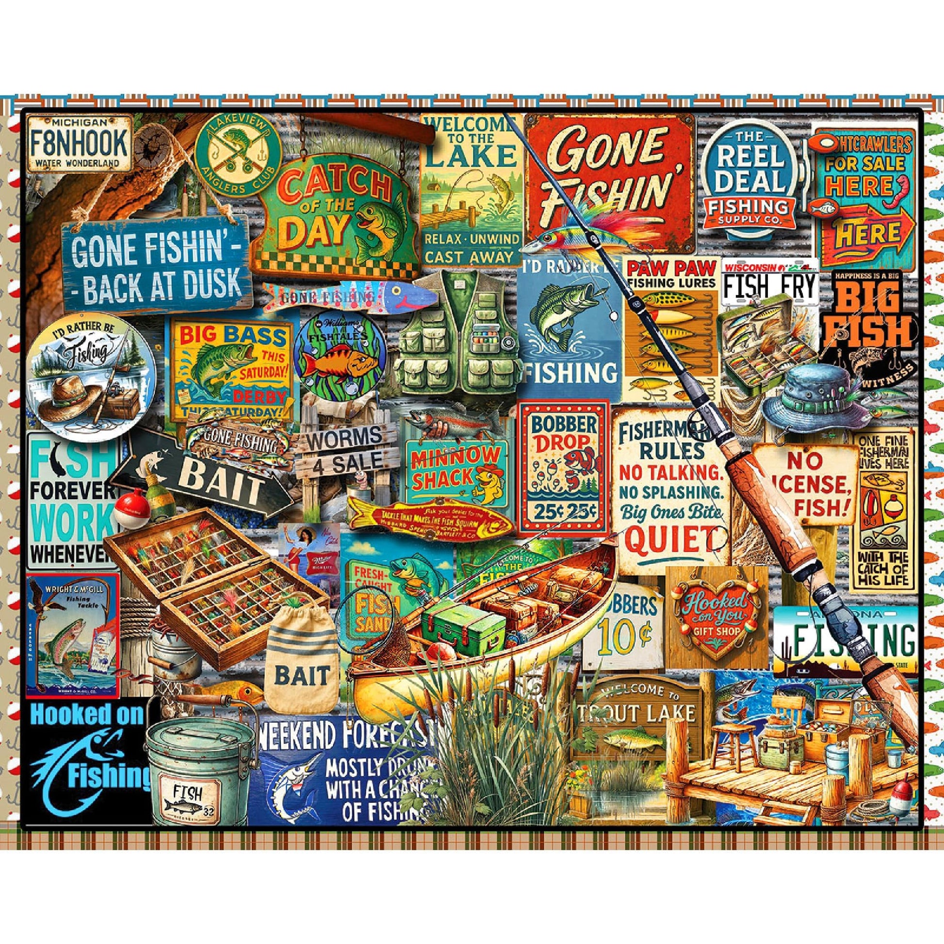 White Mountain 1000 Piece Jigsaw Puzzle Vintage Fish Signs, I Love Fishing