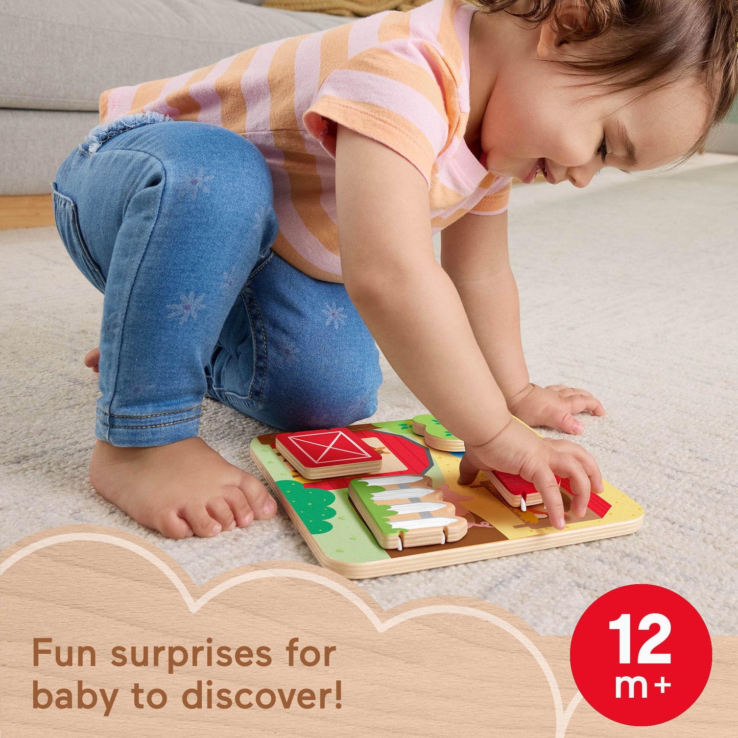Fisher-Price Wood Baby Toy Farm Animals Board, Wooden Busy Activity for Fine Motor Skills Play Infants & Toddlers Ages 1+ Years