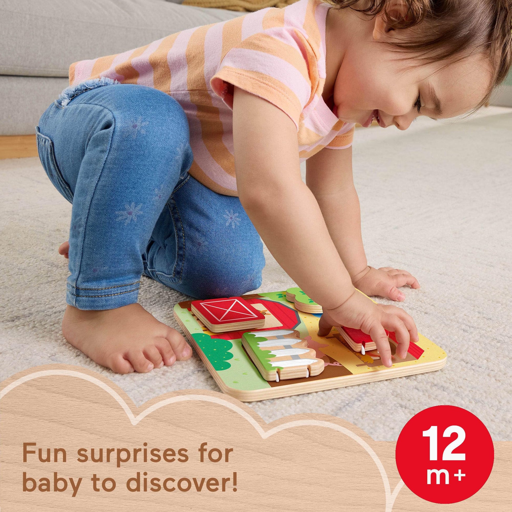 Fisher-Price Wood Baby Toy Farm Animals Board, Wooden Busy Activity for Fine Motor Skills Play Infants & Toddlers Ages 1+ Years