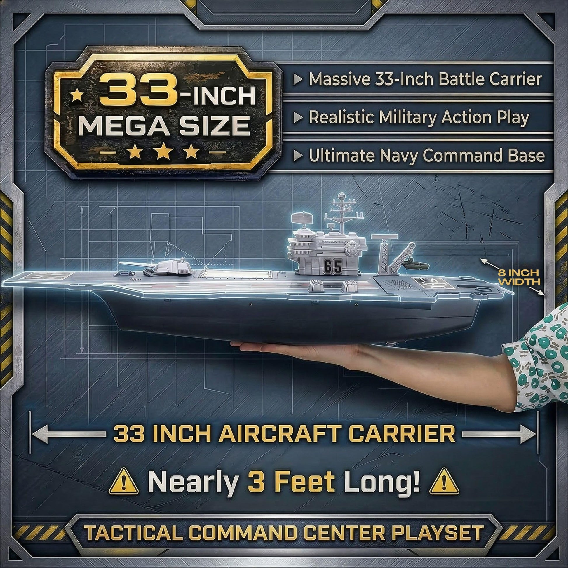 33-Inch Aircraft Carrier Mega Playset - Ultimate Military Battle Set for Boys with Realistic Battleship, Fighter Jets, Toy Soldier Figures, Military