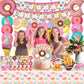 Donut Sweets Birthday Party Supplies, Donut Style Party Decorations Include Happy Birthday Banner, Backdrop, Tableware Set, Tablecloth, Cake Toppers