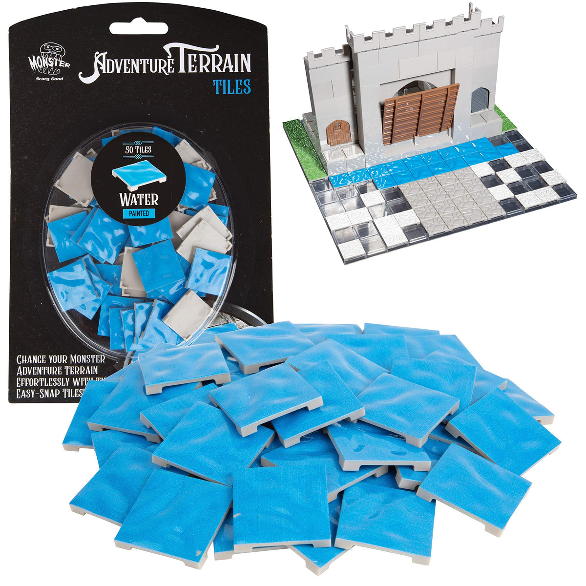 Monster Protectors Adventure Terrain- 50 Piece Water Tile Expansion Pack- Hand-Painted ¬ Tile Set- Easy Snap Creates Amazing Tabletop Terrain in
