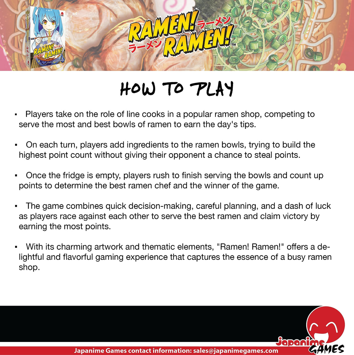 Japanime Games Ramen! Ramen! Board Game