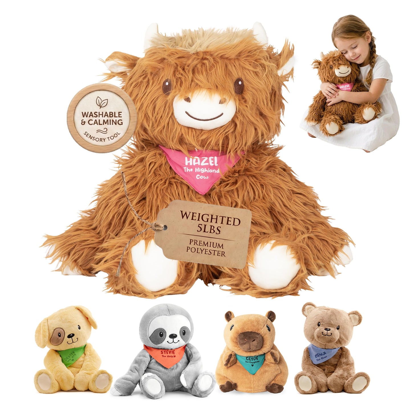 Lilly's Love Weighted Stuffed Animals for Adults & Kids - 5lb Highland Cow Plush for Anxiety, ADHD & Sensory | Machine Washable Weighted Stuffed