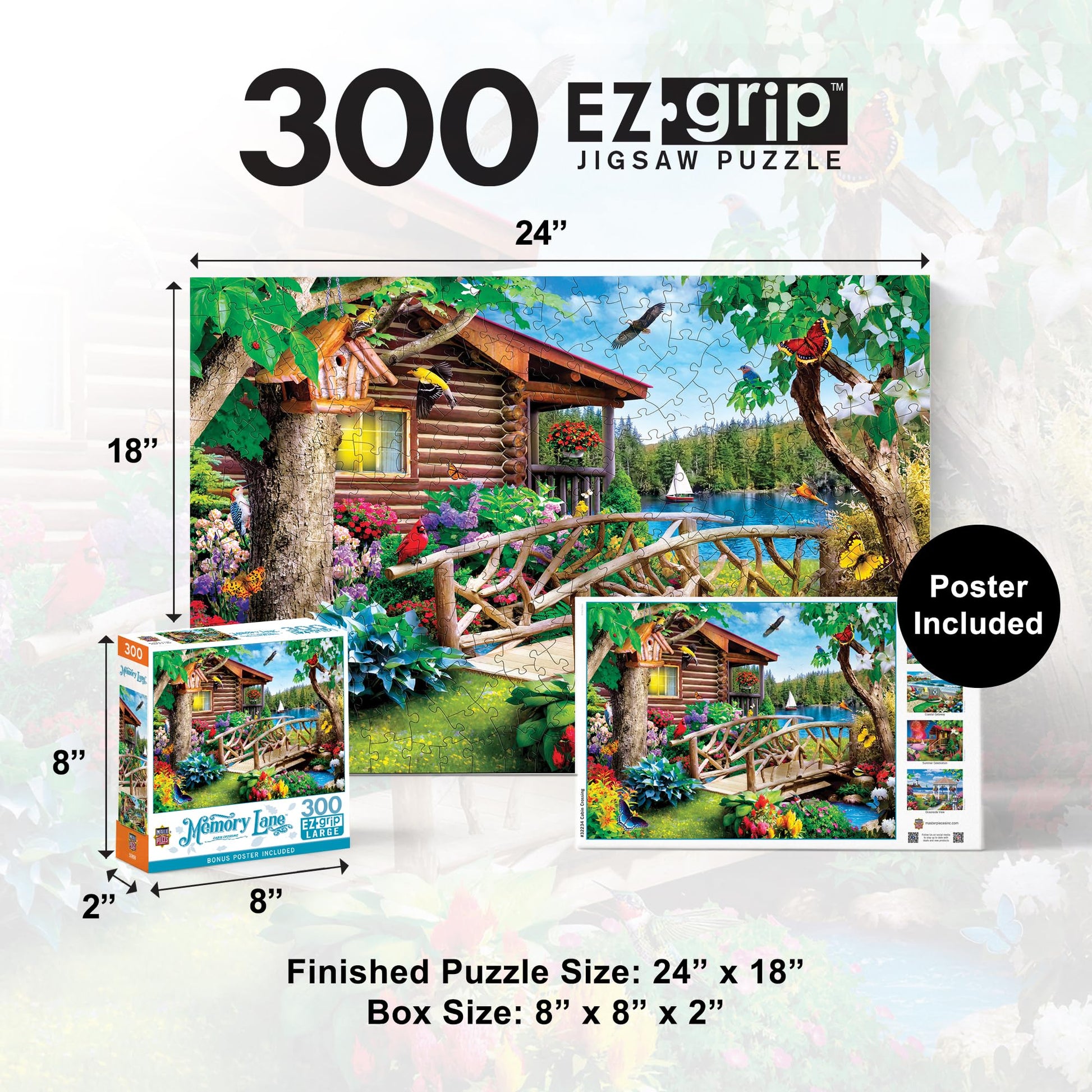 MasterPieces - 300 Piece Jigsaw Puzzle, Large EZ Grip Shapes, Cabin Crossing, Fun for Adults, Seniors, Family, Kids, Non-Glare Finish, 18"x24"