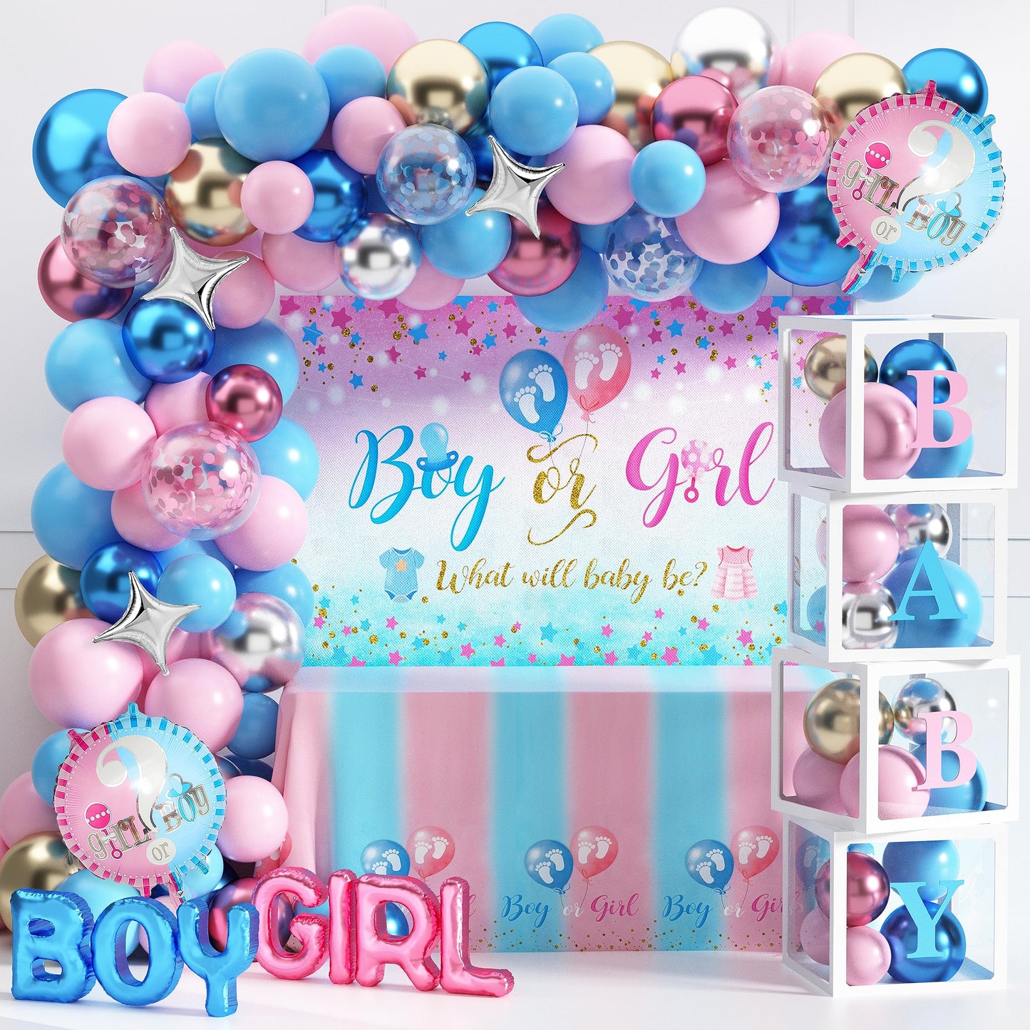 92Pcs Boy or Girl Gender Reveal Decorations Set Balloons Boxes
