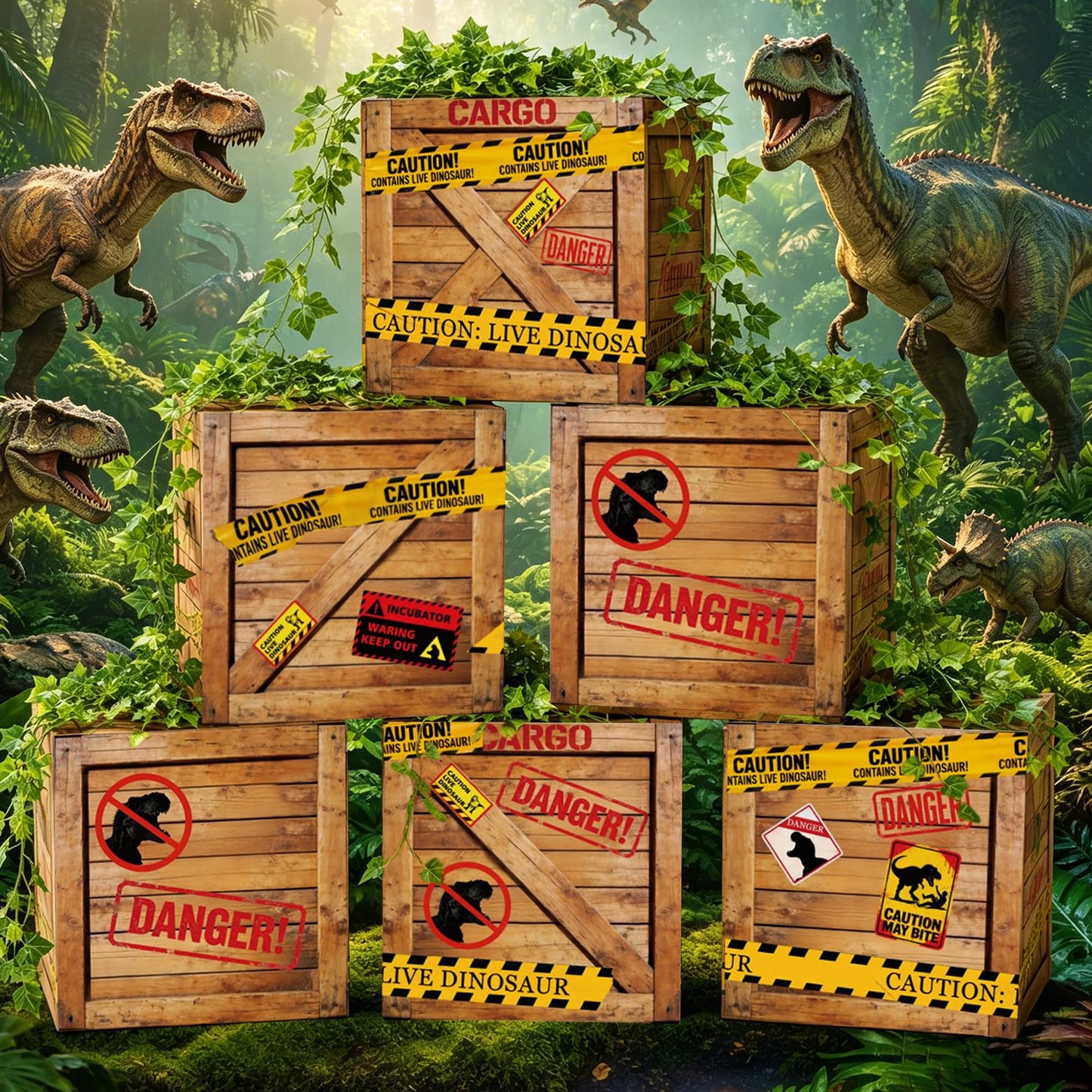Dinosaur Party Decorations 6 Pcs Dinosaur Theme Boxes with 2 Ivy Vines Dinosaur Centerpieces for Dino Birthday Party Decorations Table Centerpieces