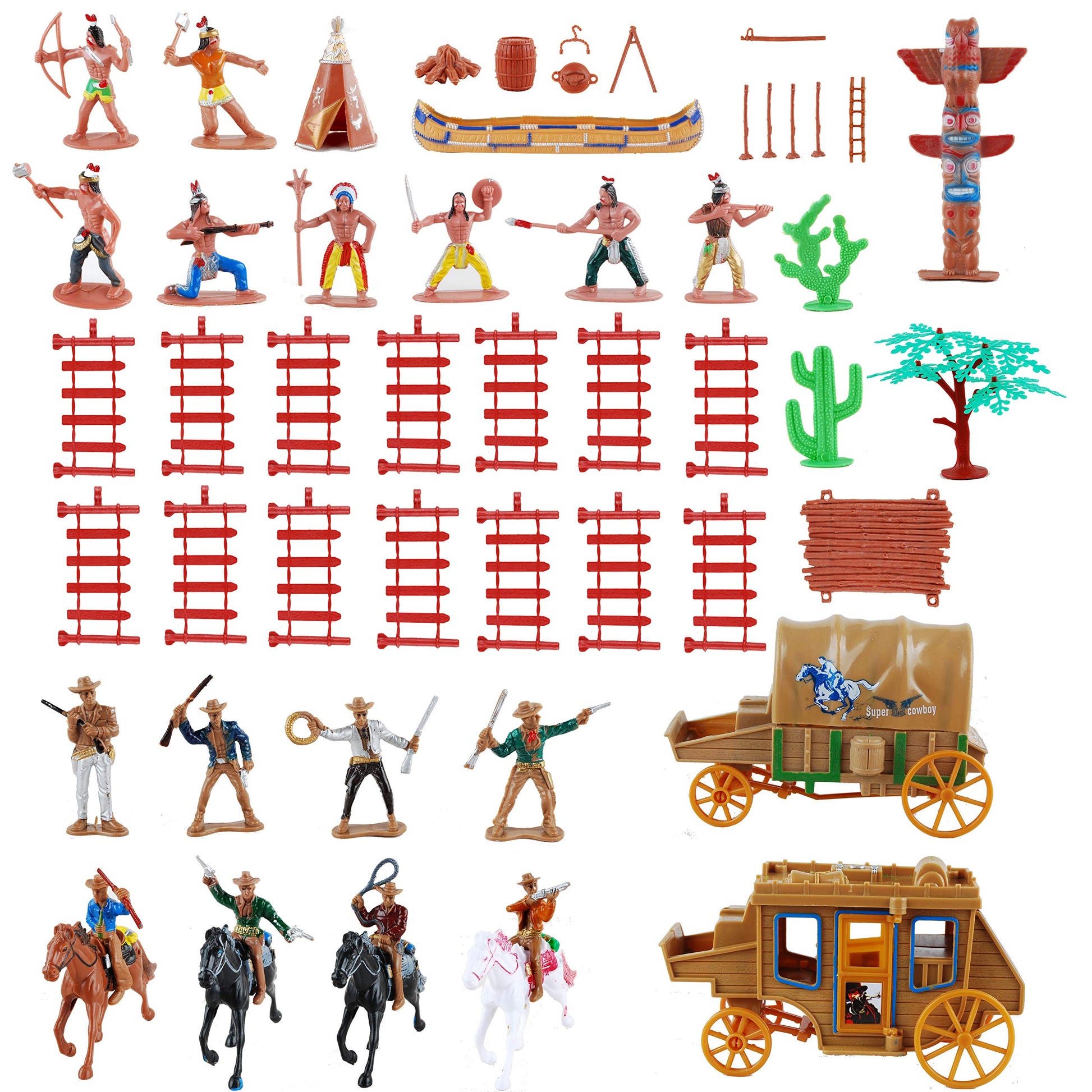 NWFashion 55PCS/Set West Cowboys American Indians Plastic Figure Playset Accessories