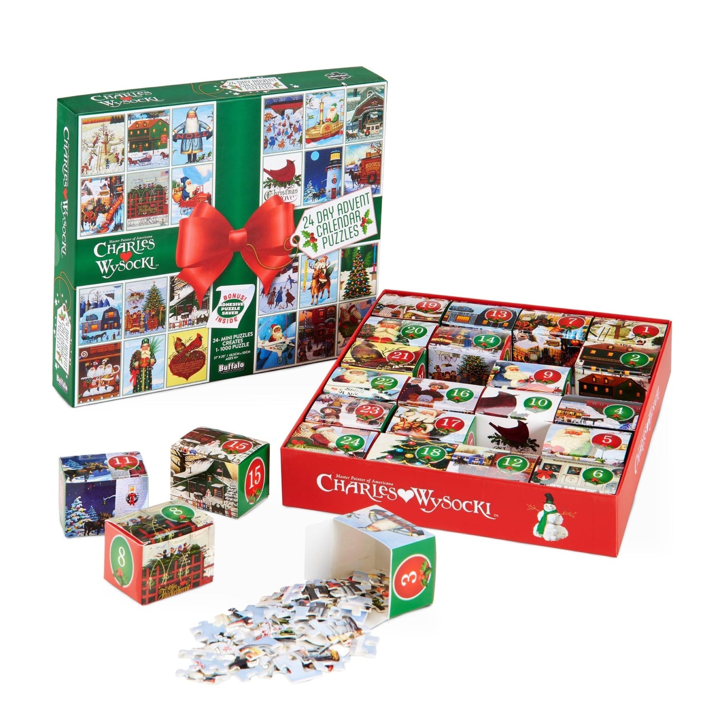 Buffalo Games - Charles Wysocki - 24 Days of Christmas Advent Calendar Puzzles - 24 Mini Puzzles to UNbox
