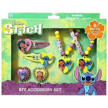 LUV HER Disney Stitch Girls BFF 6 Piece Toy Jewelry Box Set with 2 Rings, 2 Bead Bracelets and Snap Hair Clips Ages 3+