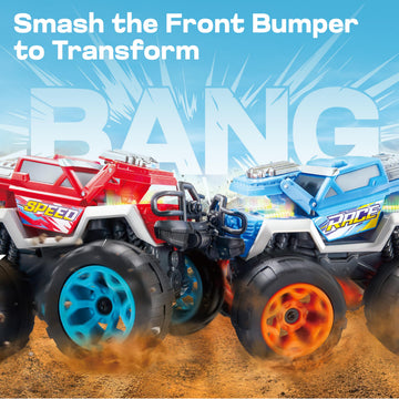 Jova Vroomix 2 Pack Smash & Bump Monster Truck Toys, Crashing Cars with Crash Sounds and Flashing Lights for Toddler Toys Age 3 4 5 6 7 Boy Birthday