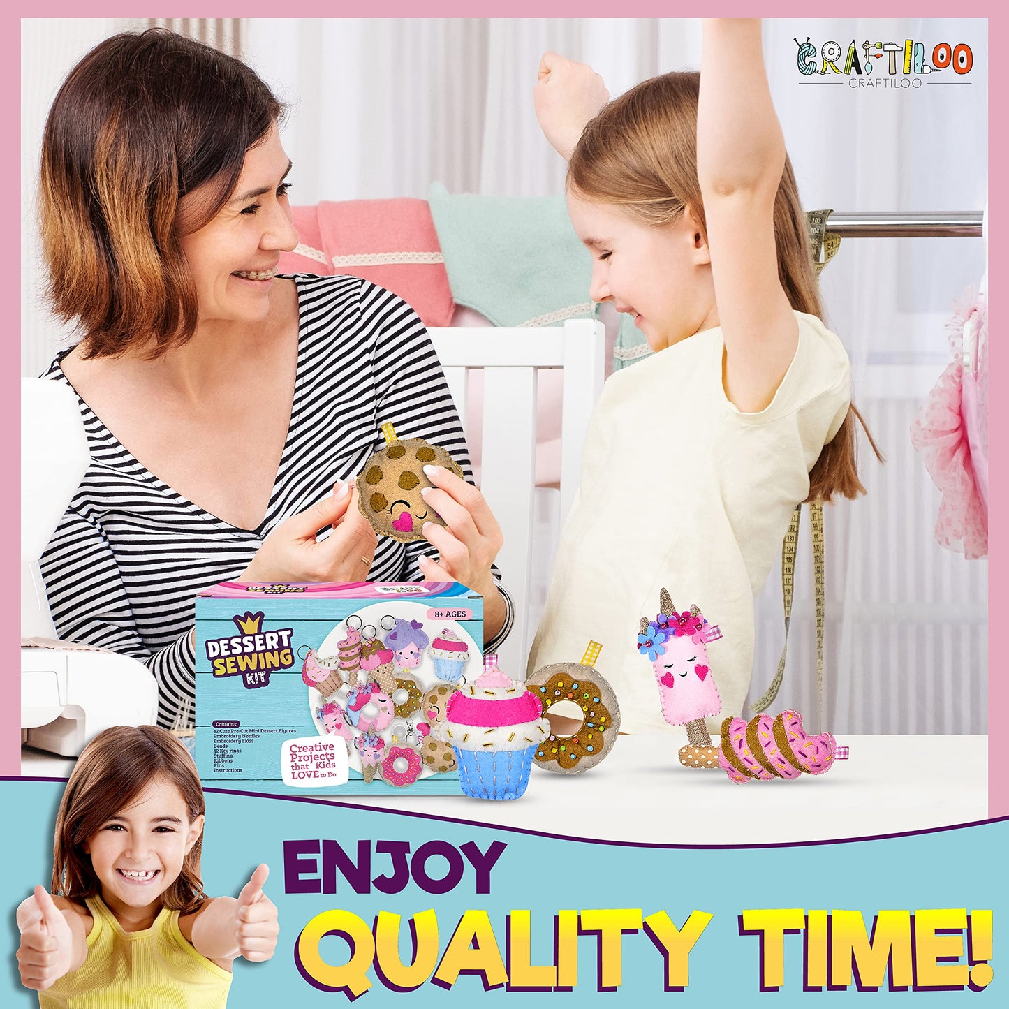 12 Pre-Cut Mini Treats Dessert Fun Kids Sewing Kit for Kids Ages 8-12 Children Beginners Sewing kit Kid Crafts Make Your Own Felt Pillow Plush Craft