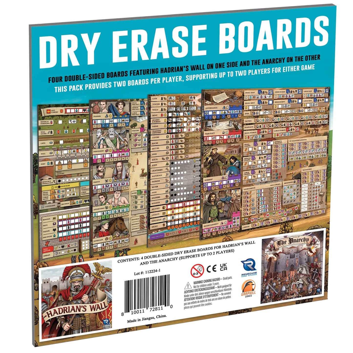Renegade Games: Hadrian’s Wall & The Anarchy - Dry Erase Boards - 4 Double-Side Reusable Boards, Strategy Euro Game Accessory Pack, Garphill Games
