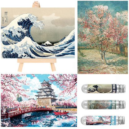 Small Jigsaw Puzzles for Adults 150 Pieces Mini Jigsaw Puzzles Challenging Castle Ukiyoe Sea Wave Tiny 6 x 4 Inches, 3 Pcs,Mini Easel Included