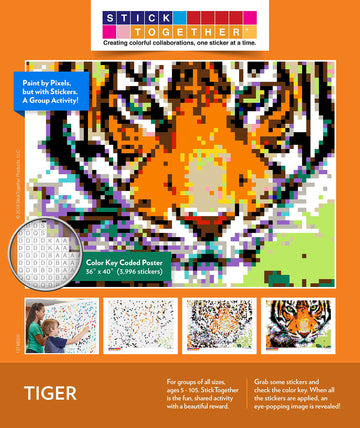 Huge Mosaic Puzzle Poster Kits | Group Project | No Mess Paint by Sticker | Stay at Home Activity | Classroom | One Sticker at a Time! | Large Tiger |