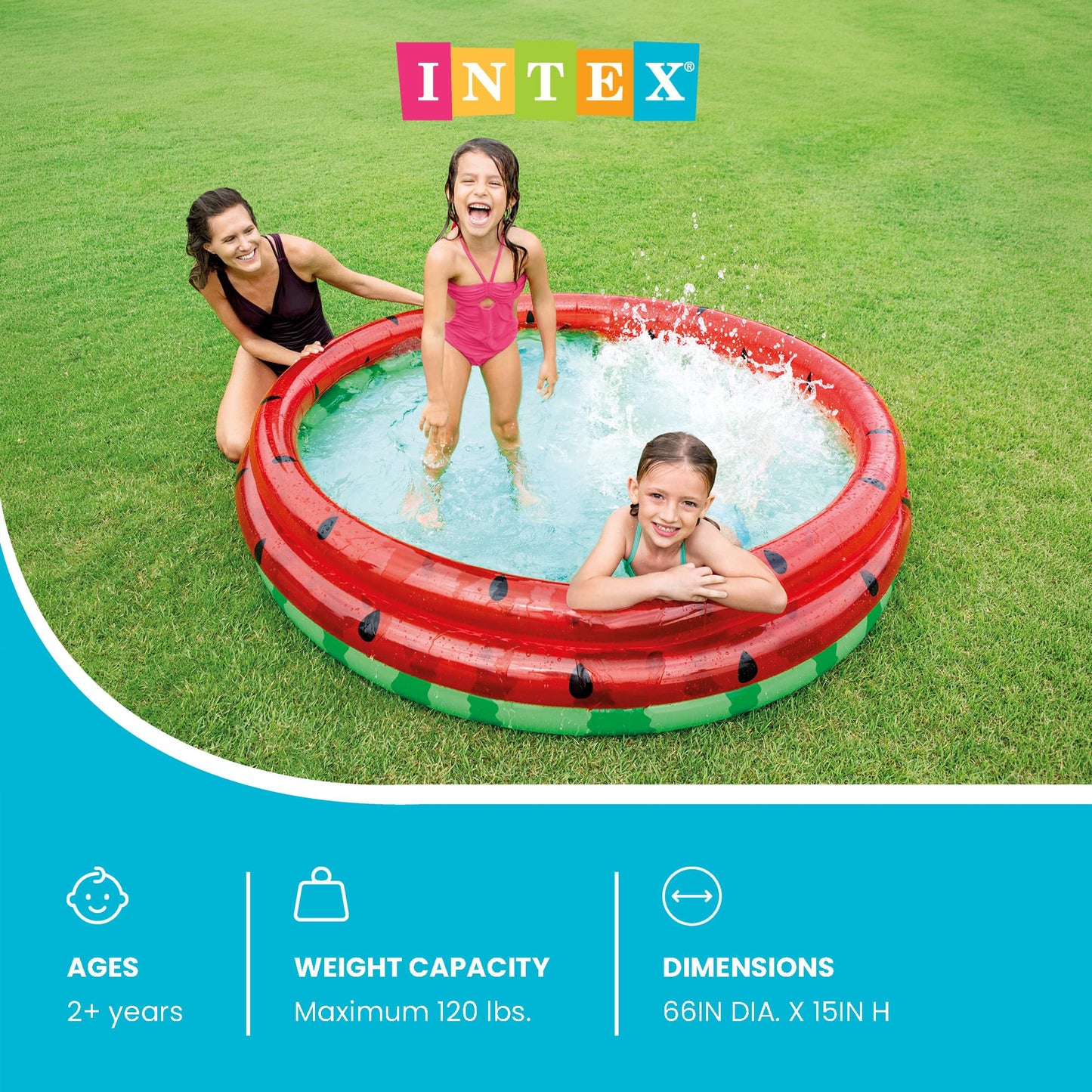 Intex 66-Inch Round Inflatable Outdoor Kids Swimming and Wading Watermelon Pool for Ages 2 and Up