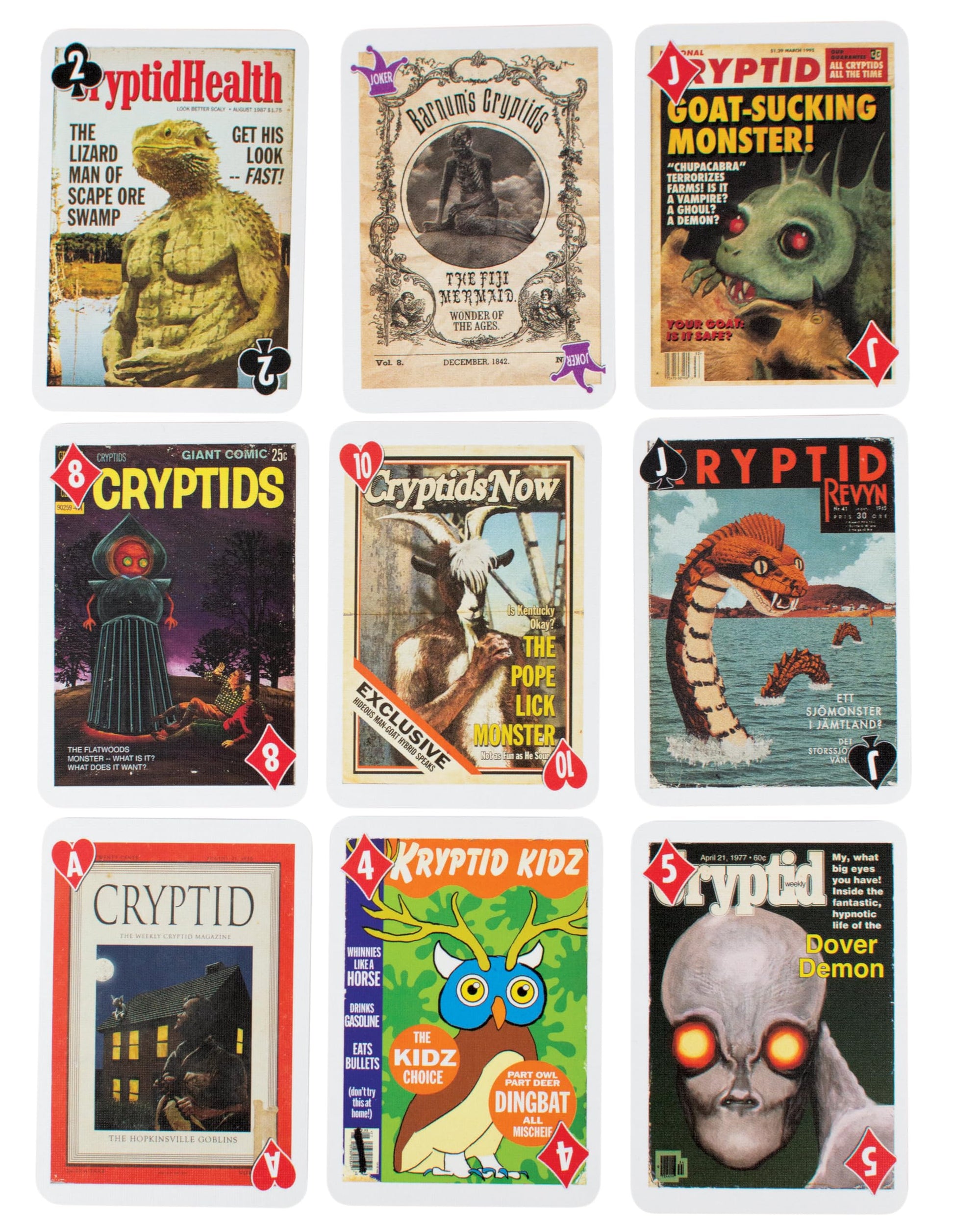 The Unemployed Philosophers Guild Todd Alcott's Cryptid Playing Cards Box Set - 54 Original Illustrations, Standard Deck, 52 Suited Cards and 2 Jokers