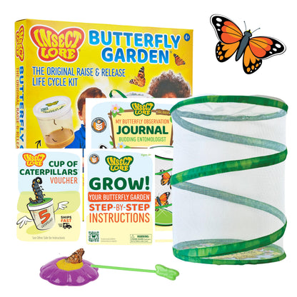 Insect Lore Raise and Release Butterfly Garden Kit - Caterpillar Habitat with redeemable Voucher - STEM-accredited Butterfly Growing Kit for Kids
