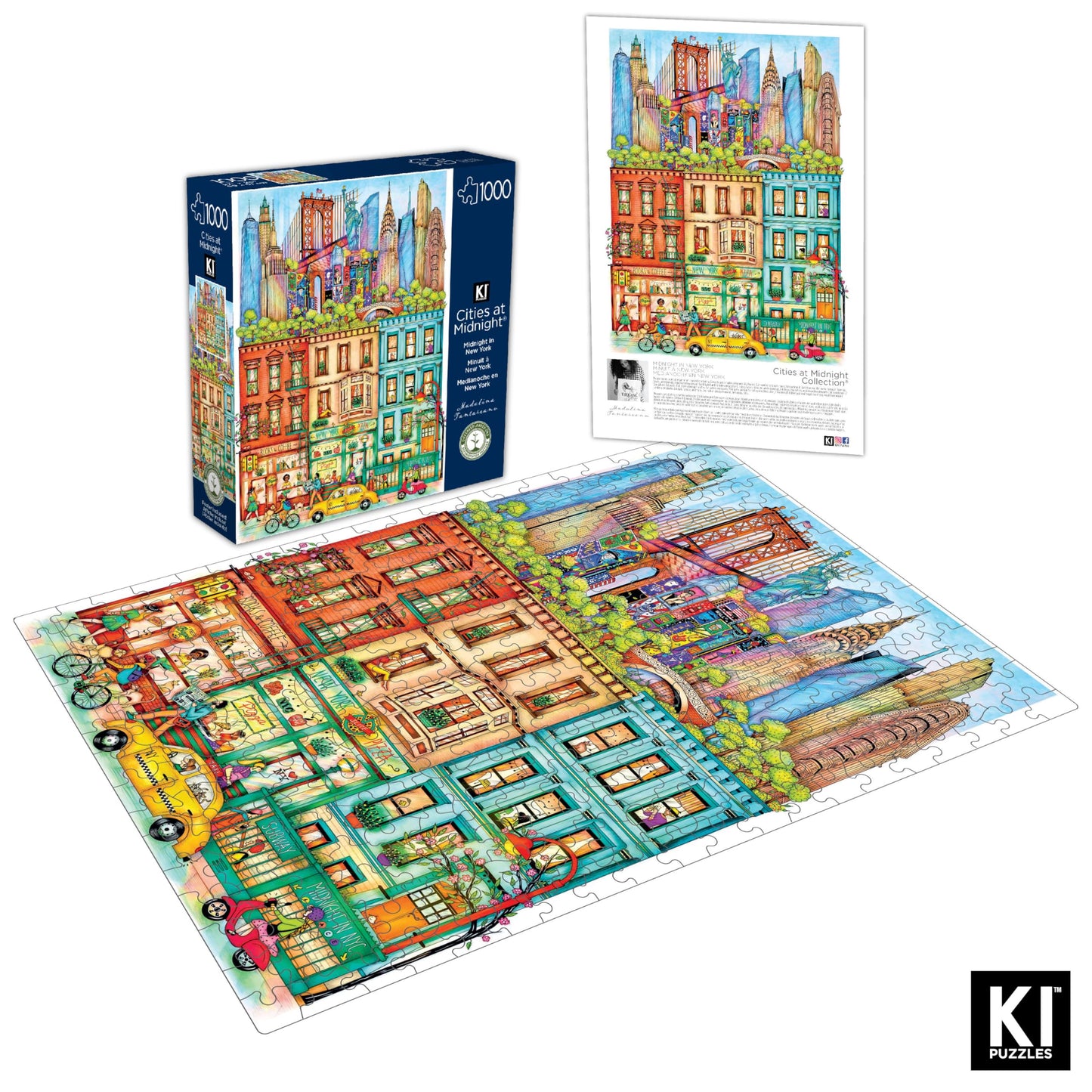Hard & Challenging 1000 Piece Puzzle for Adults - Cities at Midnight New York by Madalina Tantareanu - Empire State Building, Statue of Liberty