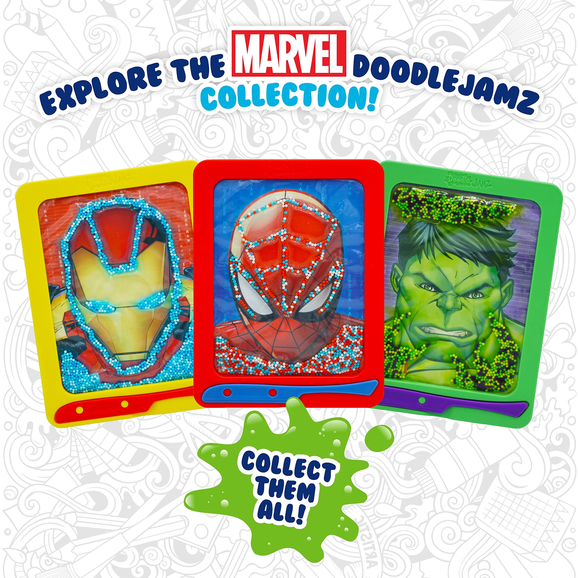 Sky Castle DoodleJamz Marvel JellyPics Sensory Drawing Pads Filled with Non-Toxic Squishy Beads and Gel - Includes Stylus,Removable 2-Sided Emoji