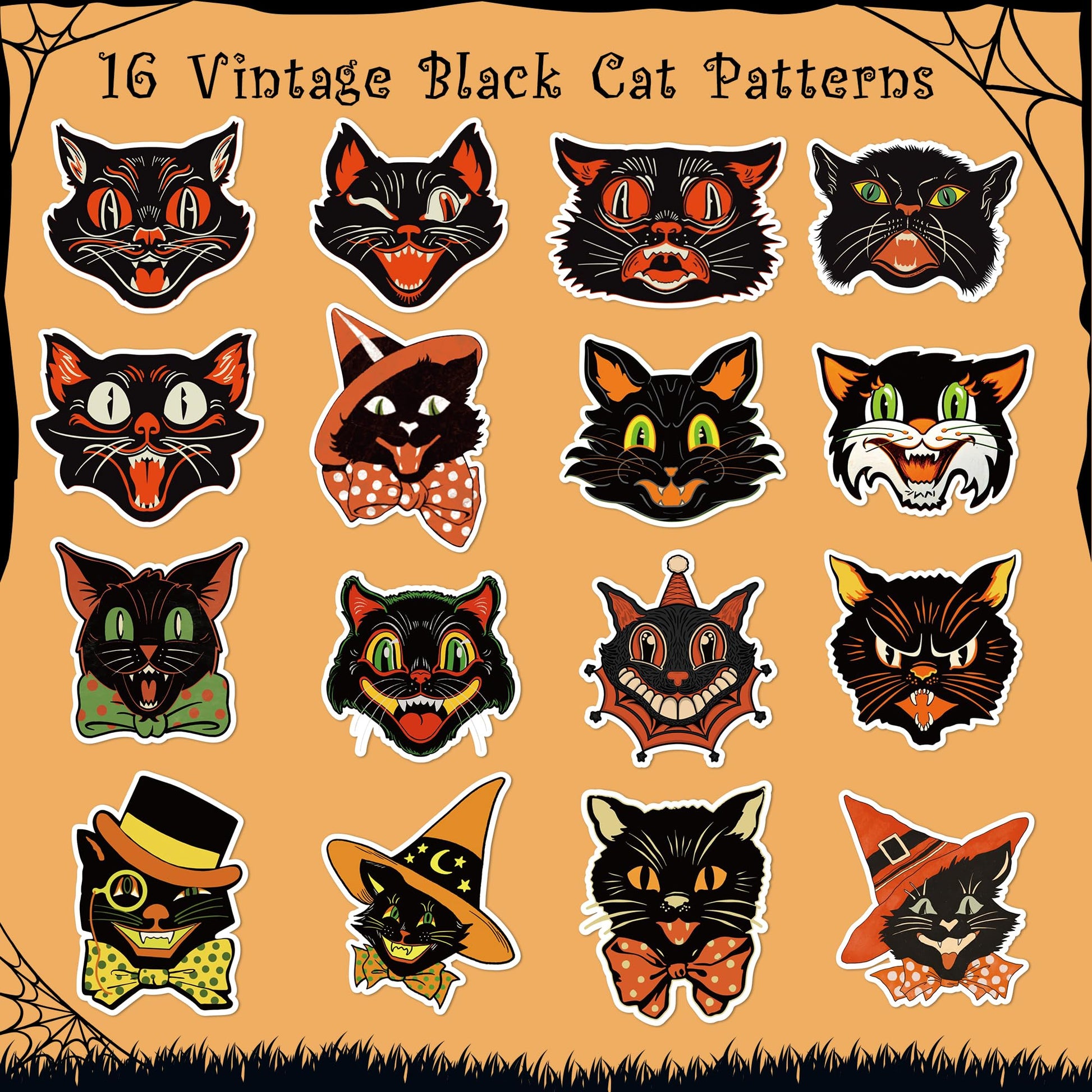 GUjianzi Vintage Black Cat Stickers - 1000Pcs Funny Cute Meme Decals for Kids Teen Adult, Aesthetic Kitty Waterproof Vinyl Sticker Gifts