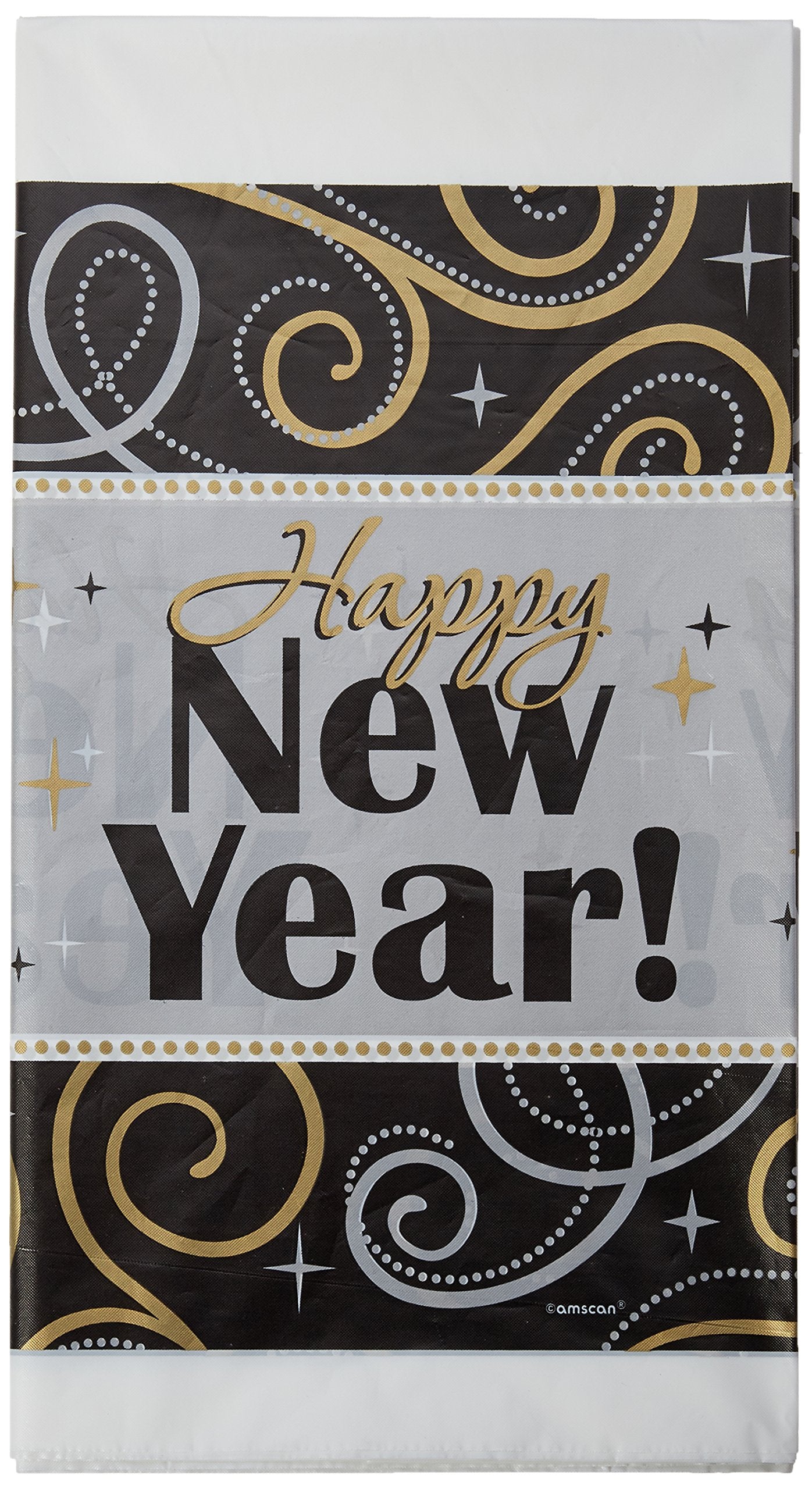 Amscan 1 Count Sparkling New Year Plastic Table Cover, Multicolor