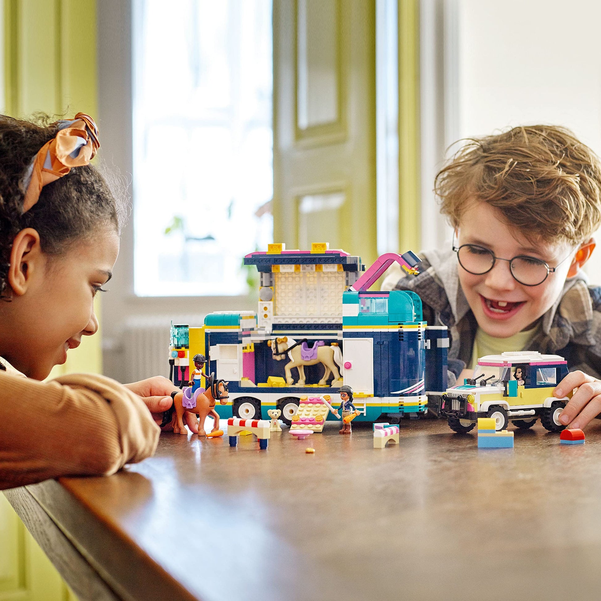 LEGO Friends Horse Show Trailer 41722, Horse Toy with 2 Horse Figures, SUV Car, and Riding Accessories, Toy Horse and Trailer Building Set for Kids