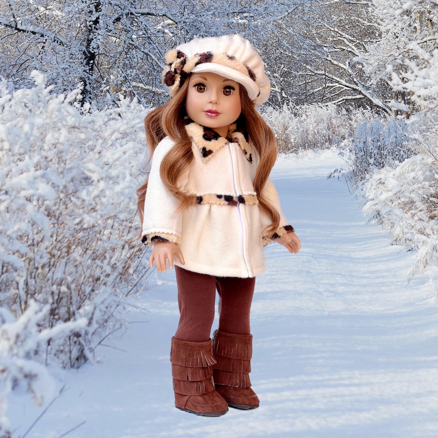 Marshmallow - 4 Piece 18 inch Doll Outfit - Coat, Hat, Leggings and Boots (Doll Not Included)