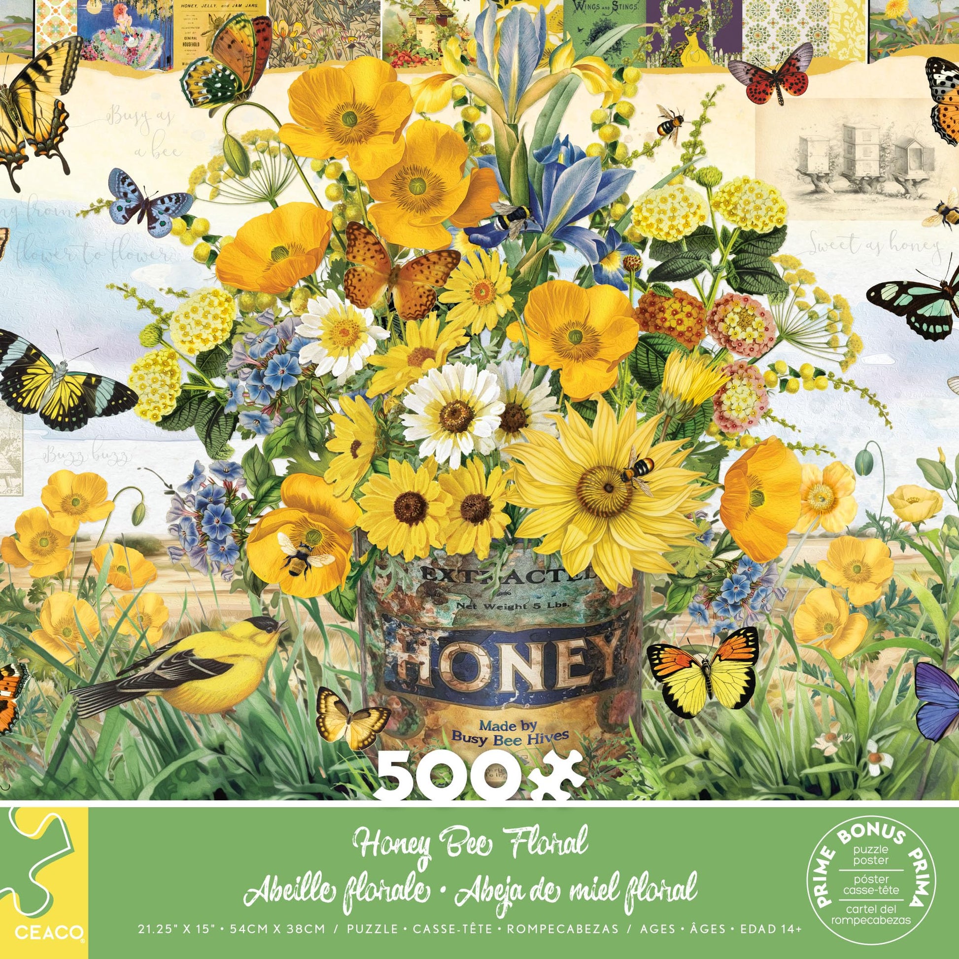 Ceaco - Honey Bee Floral - 500 Piece Jigsaw Puzzle for Adults
