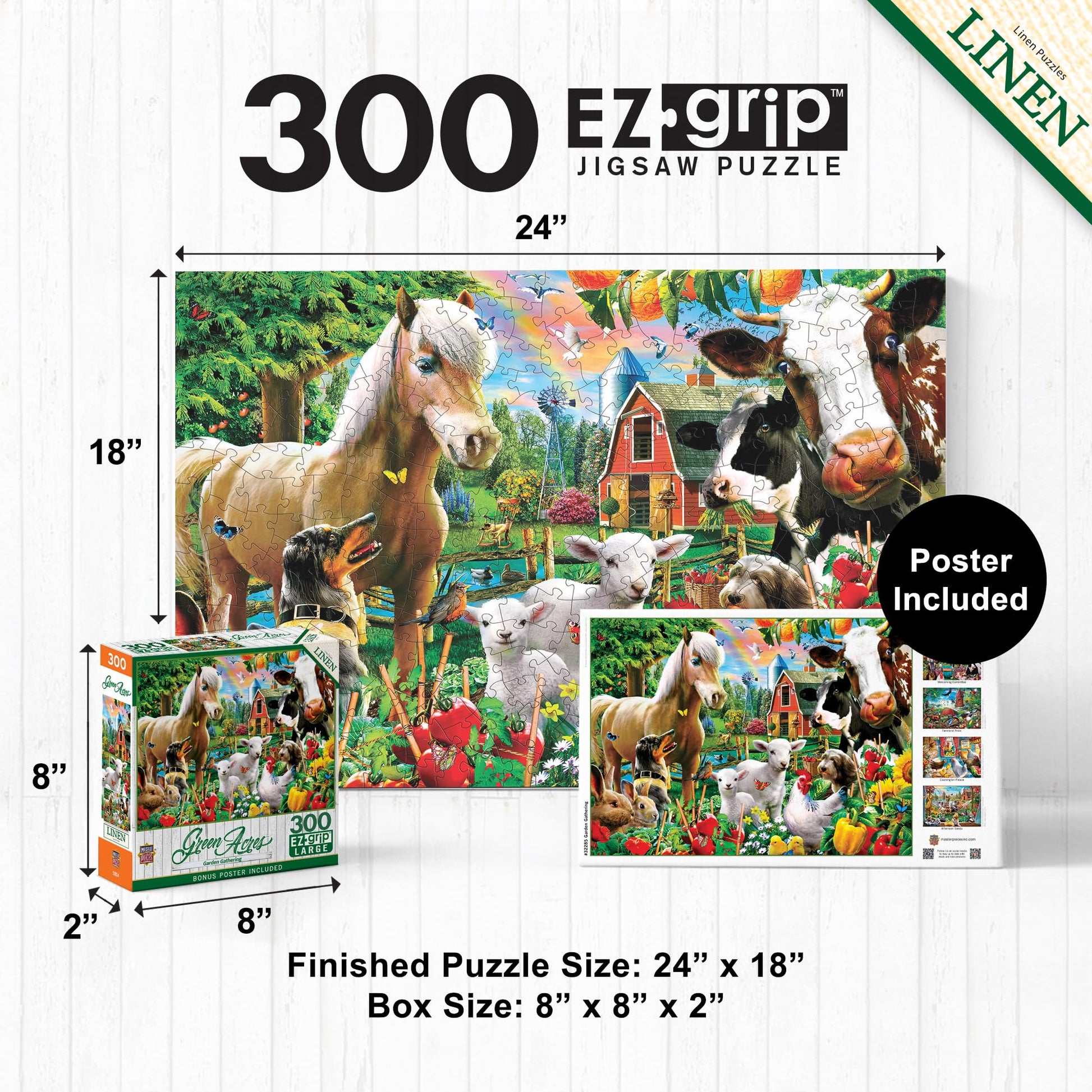 MasterPieces - 300 Piece Jigsaw Puzzle, Large EZ Grip Shapes, Garden Gathering, Fun for Adults, Seniors, Family, Kids, Matte Finish, 18"x24"