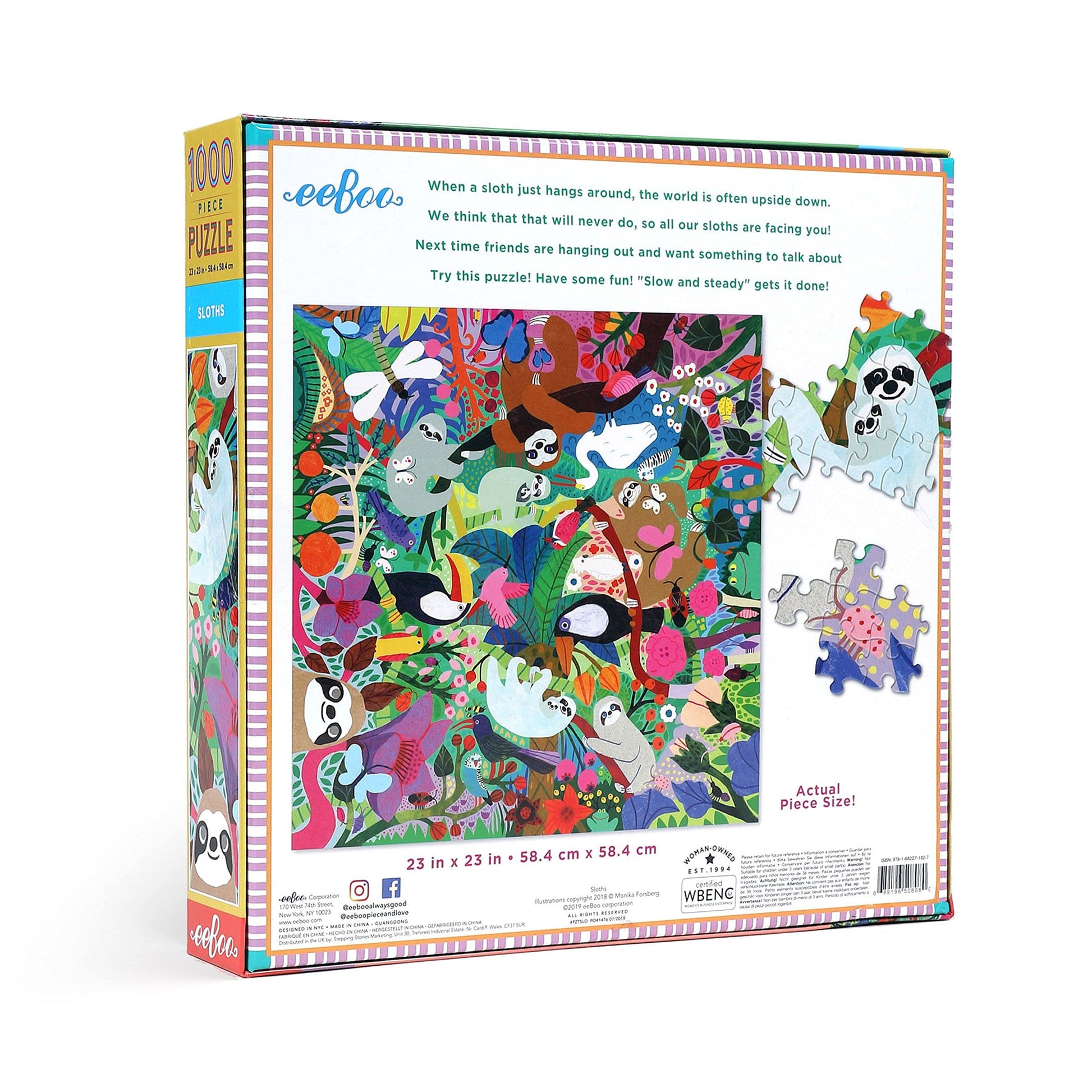 eeBoo: Piece and Love Sloths 1000 Piece Square Adult Jigsaw Puzzle, Puzzle for Adults and Families, Glossy, Sturdy Pieces and Minimal Puzzle Dust