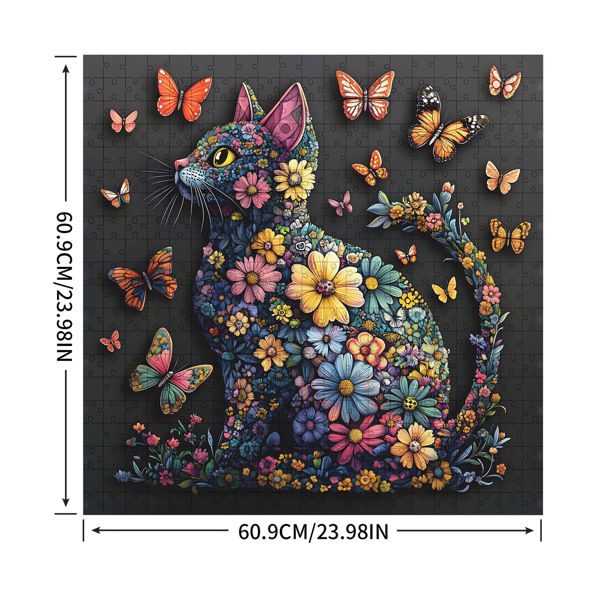 Cat 1000 Piece Puzzle for Adults, Butterfly Jigsaw Puzzles, Black Cat Flower Puzzle for Home Decor, Finished Size 23.98 * 23.98", with 1:1 Poster