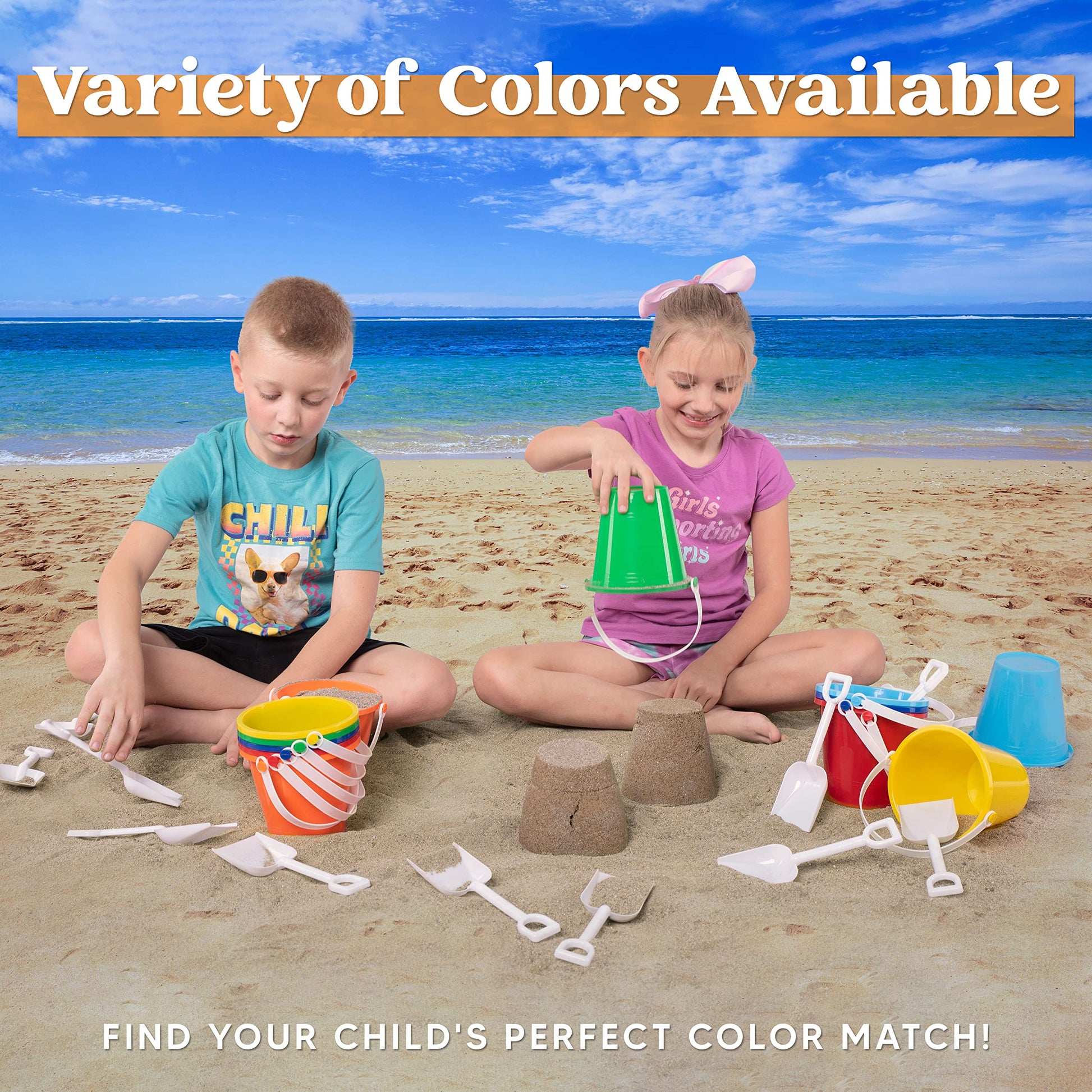 Sloosh 12 Sets Sand Buckets with Shovels for Kids Beach Pails Toys Party Favors Pail Set Plastic Bucket with Handles