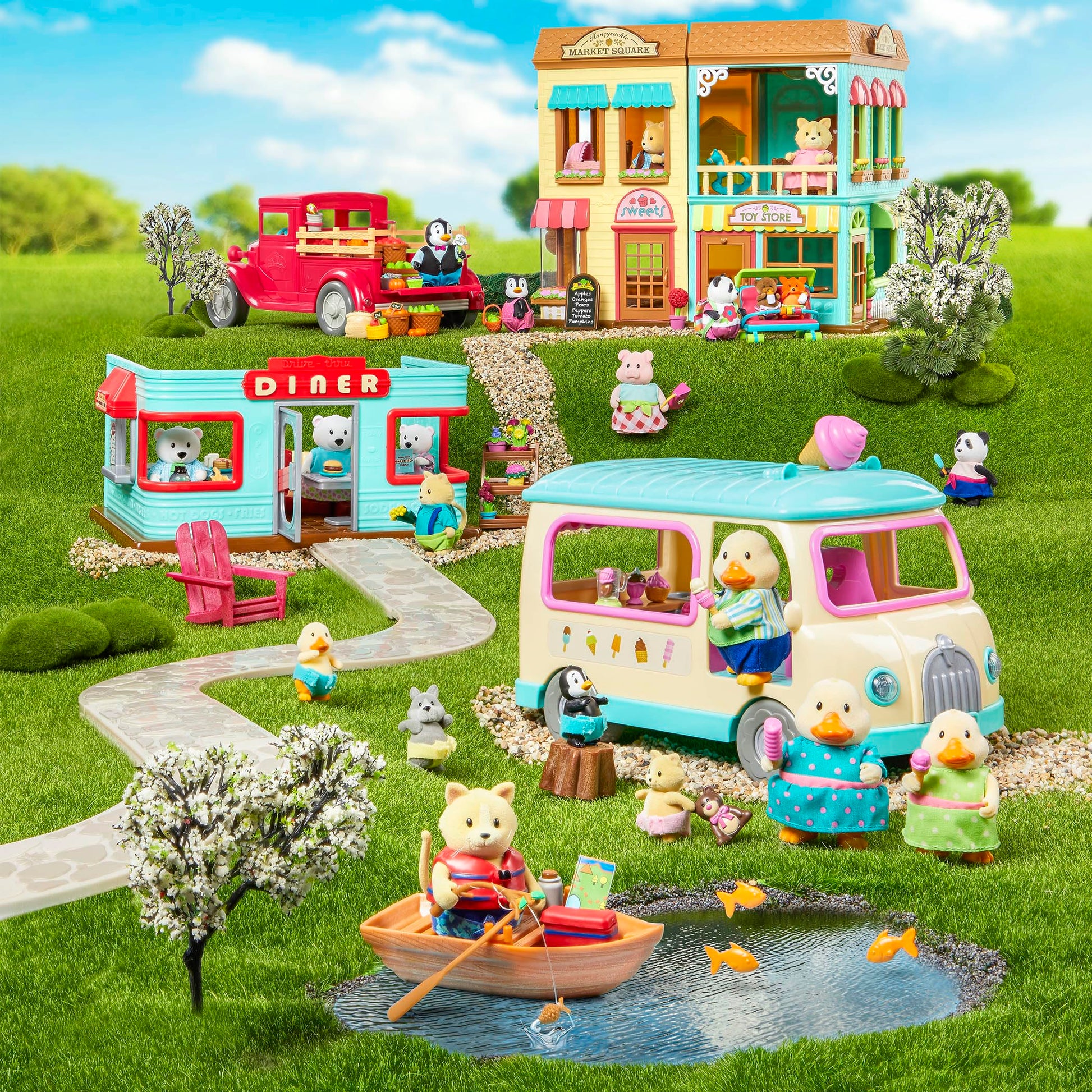 Li'l Woodzeez Babysitter Set, 13-Piece Animal Dollhouse Playset, Playsets