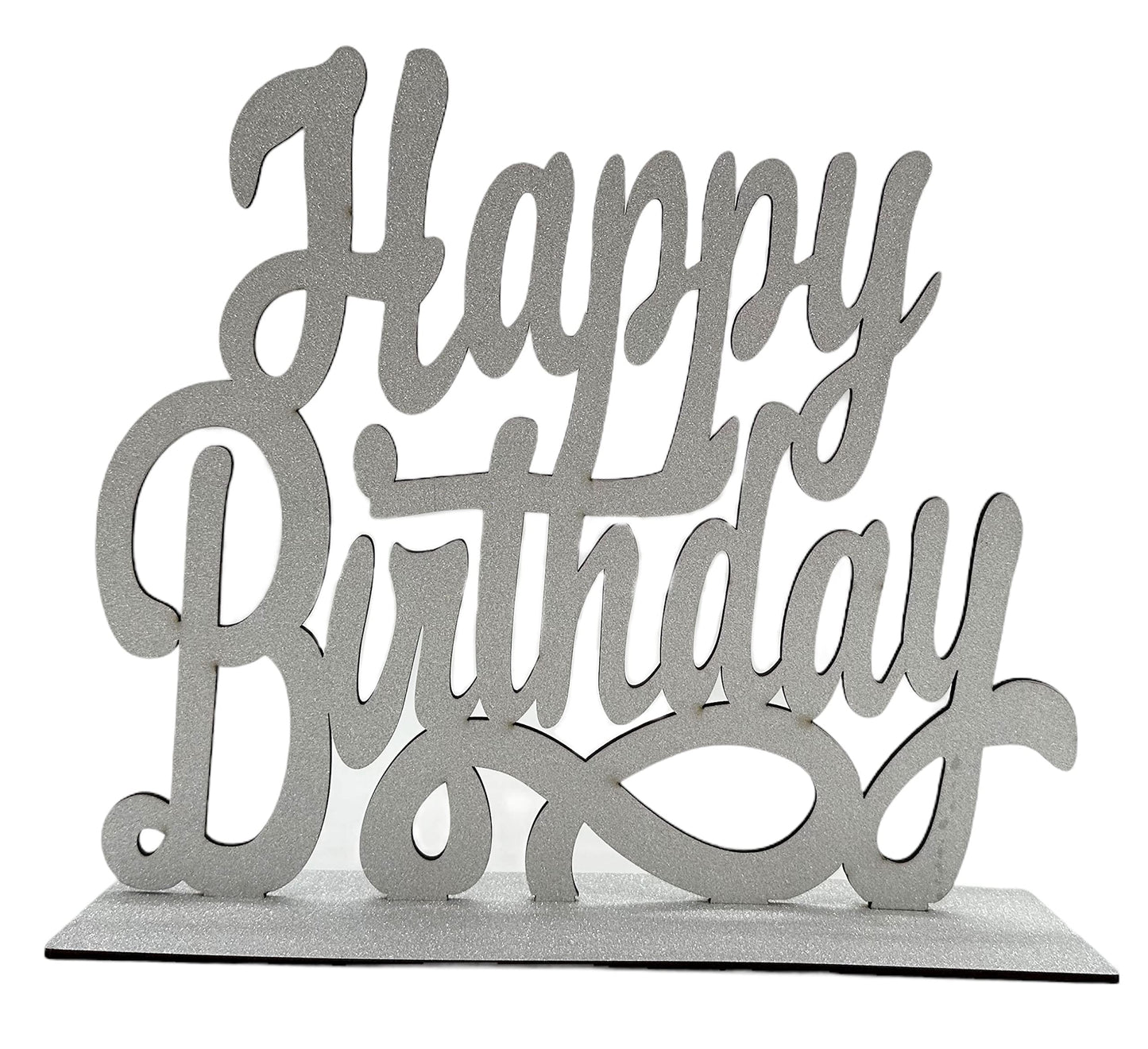 Happy Birthday Wood Sign Wall Decor Wooden Table Sign Centerpiece Birthday Party Decoration Supplies - 4 PCS (Sliver/Glitter)