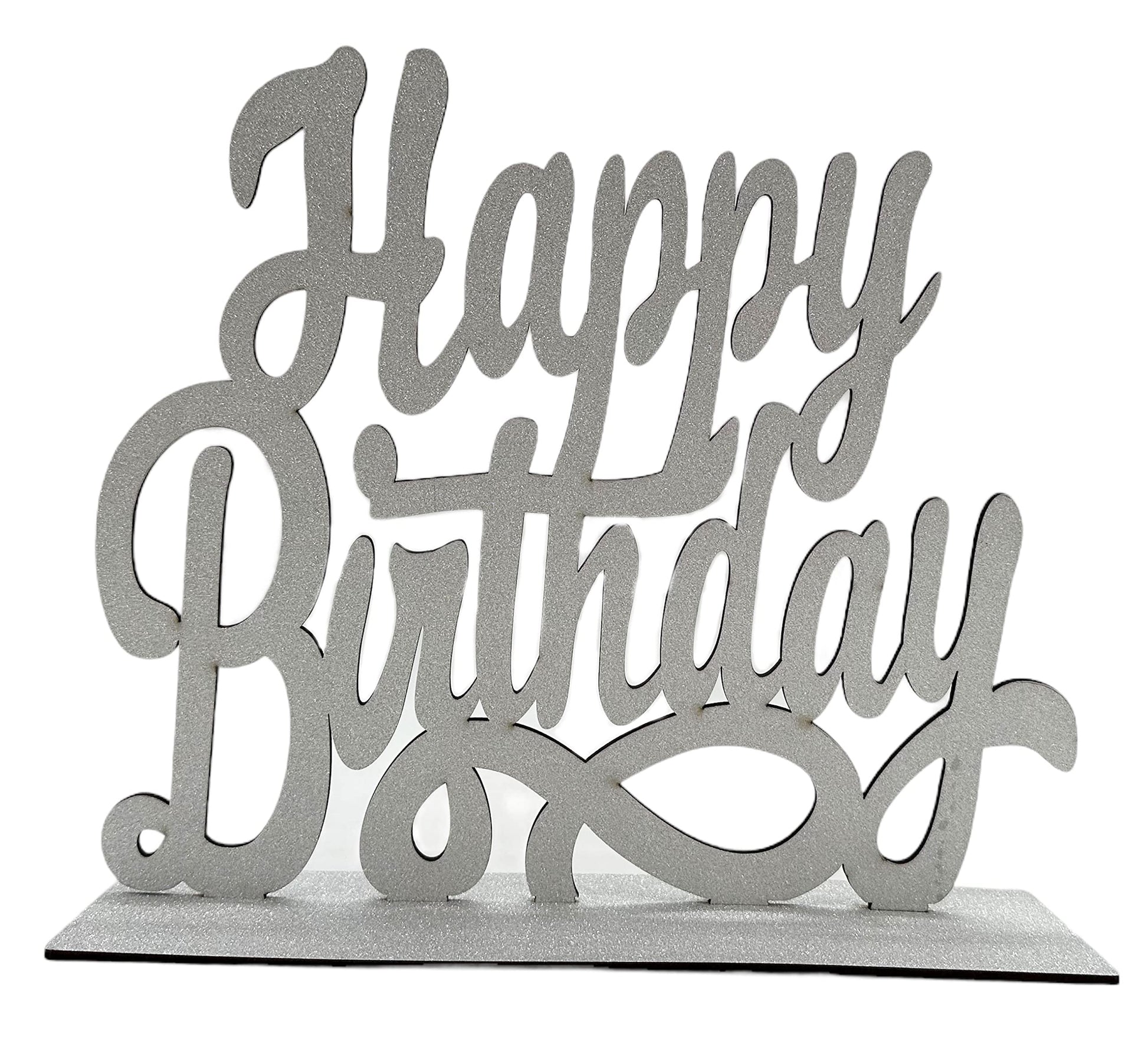 Happy Birthday Wood Sign Wall Decor Wooden Table Sign Centerpiece Birthday Party Decoration Supplies - 4 PCS (Sliver/Glitter)