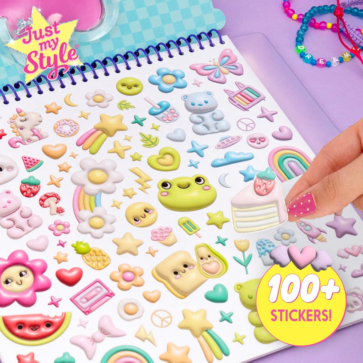 Just My Style 3D-Style Activity Book, 30 Pages of Coloring Activities, Includes Sticker, Glitter-Filled Pen, & Bonus Flower Keychain, Squishy 3D