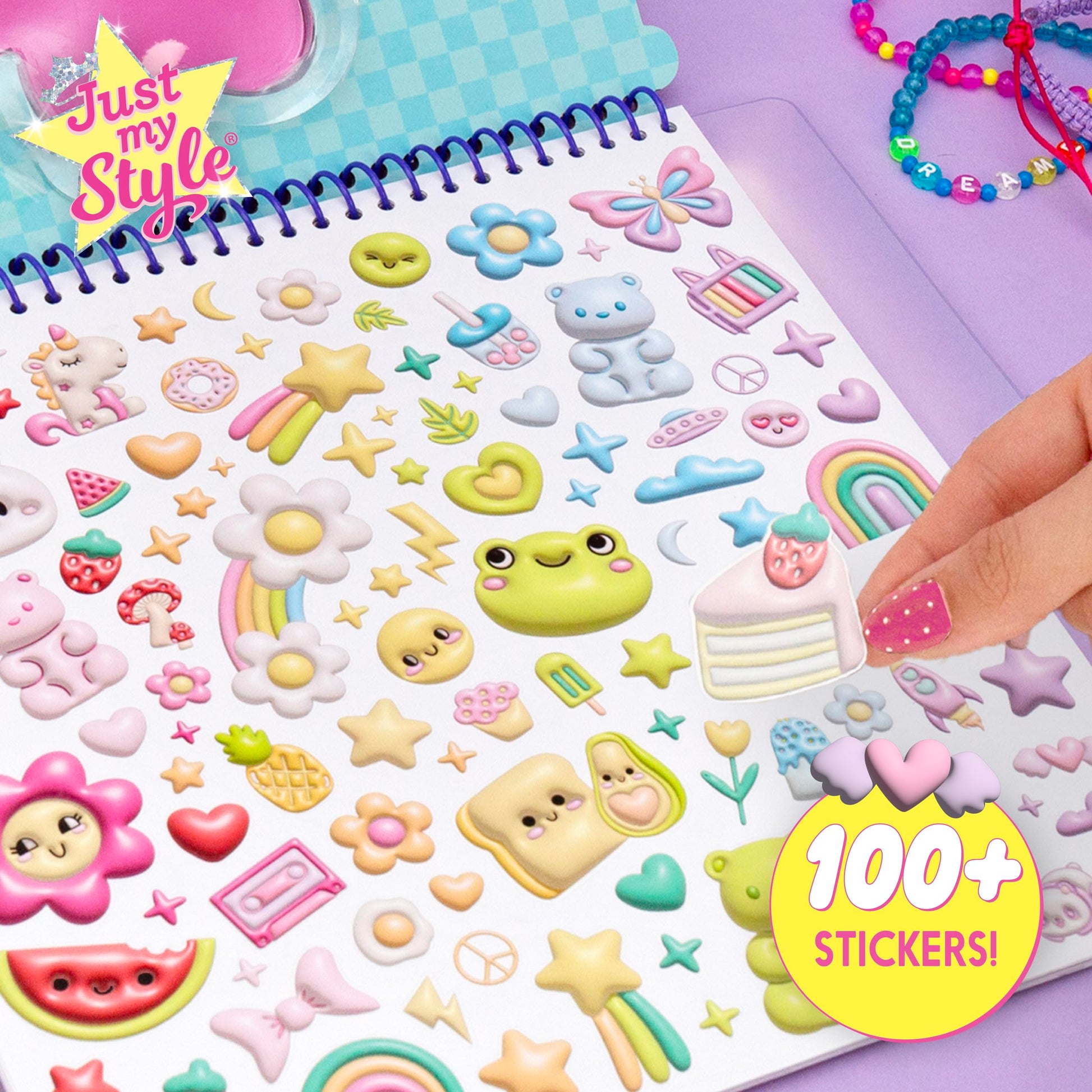 Just My Style 3D-Style Activity Book, 30 Pages of Coloring Activities, Includes Sticker, Glitter-Filled Pen, & Bonus Flower Keychain, Squishy 3D