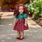 Christmas Classic - 3 Piece Outfit - Green and Red Party Dress, Red Shoes and Hair Bow - Clothes Fits 18 Inch Doll (Doll Not Included)