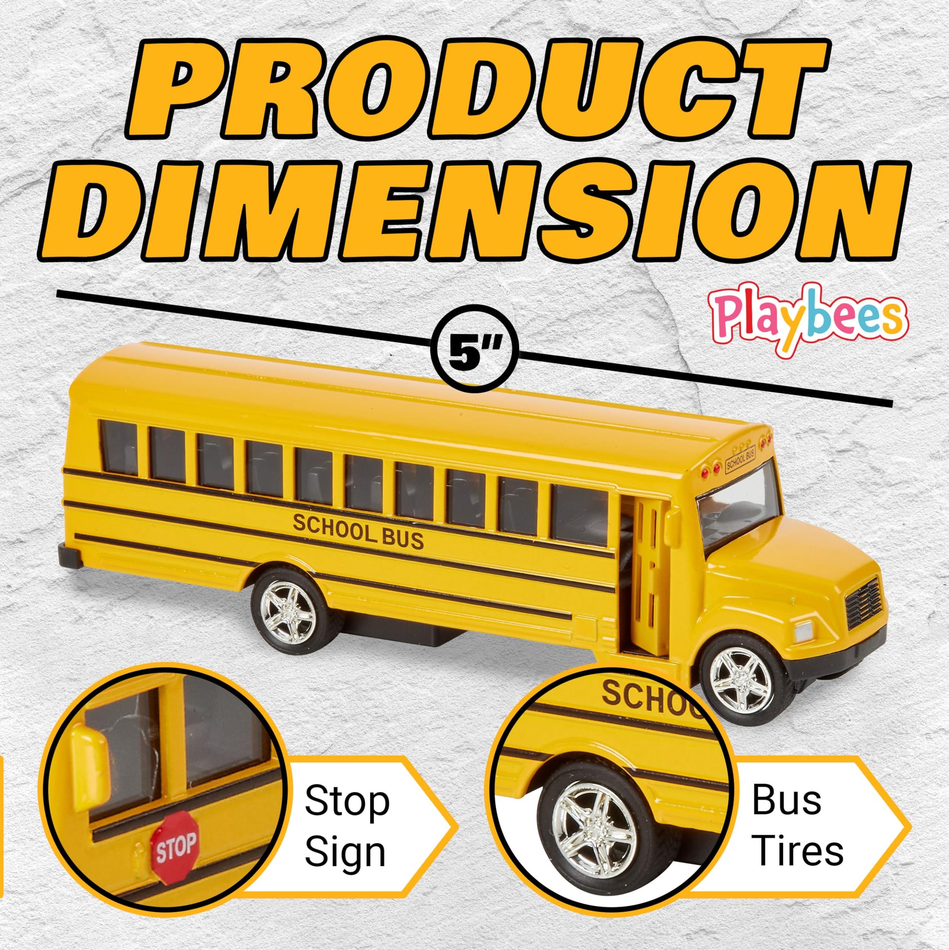 Playbees Long-Nose School Bus Die Cast Metal Model Toy Car 6 Inches with Pullback Action Durable Pull Back Car Door Opening & Closing Realistic School
