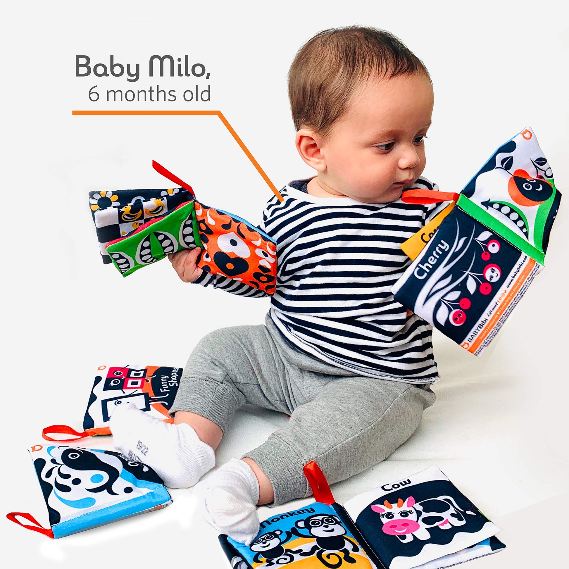 Cloth Books (Set of 6). High Contrast Soft Books. Black and White Images Encourage Infant Development - Suitable for Babies and Toddlers from 3 Months