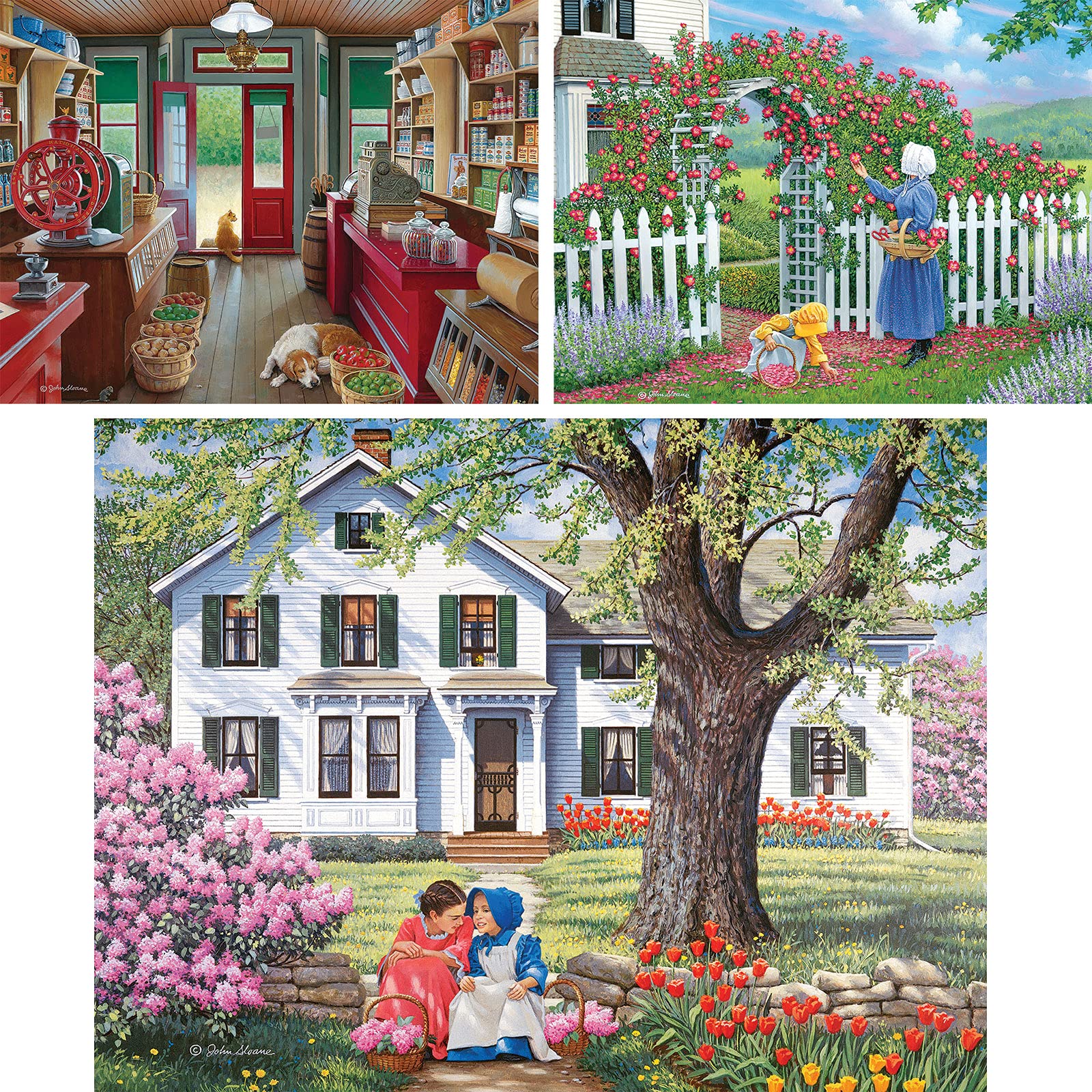 Bits and Pieces - Value Set of Three 500 Piece Jigsaw Puzzles for Adults - Slow Day, The Rose Arbor, Best Friends Jigsaw Puzzles by Artist John