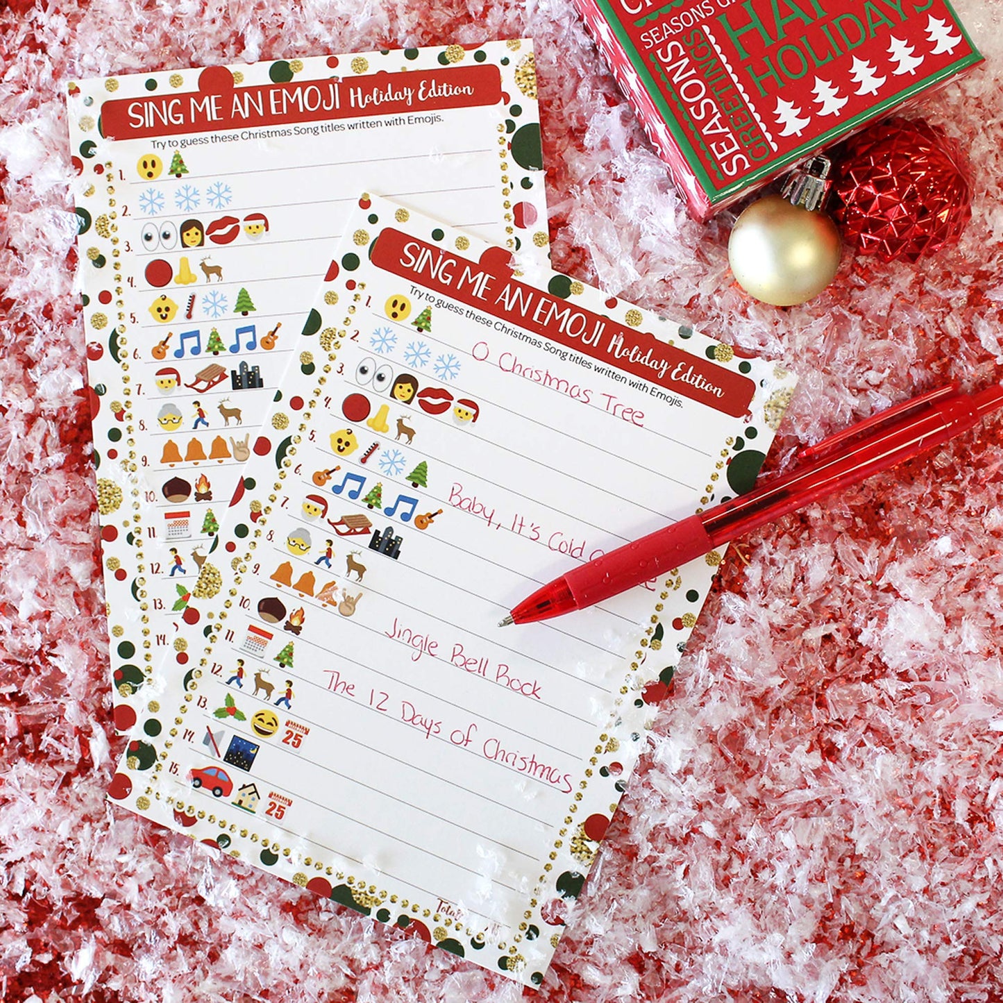 DISTINCTIVS Christmas Emoji Song Game, Sing Me an Emoji Christmas Party Game - Guess the Holiday Carol for Kids, Adults, Family & Groups - 25 Cards