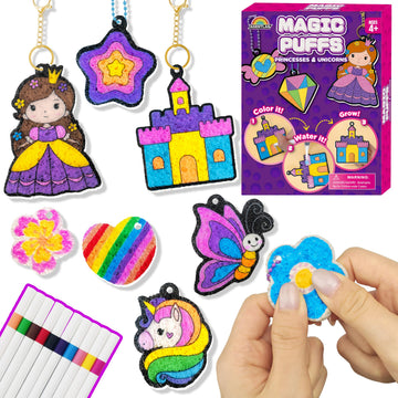 AGENTLAN Magic Puffs 3D Art Kit, Unicorn & Princess Craft kit for Kids 3-8