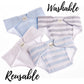 JC Toys Baby Doll Washable and Reusable Eco Diapers 4 Pack Fits Dolls 14 to 18 inch in Blue/White/Grey