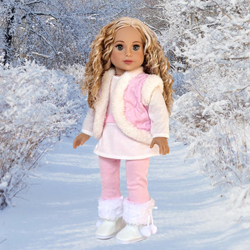 Snowflake - 4 Piece 18 inch Doll Outfit - Leggings, Tunic, Vest and Boots - (Doll Not Included)