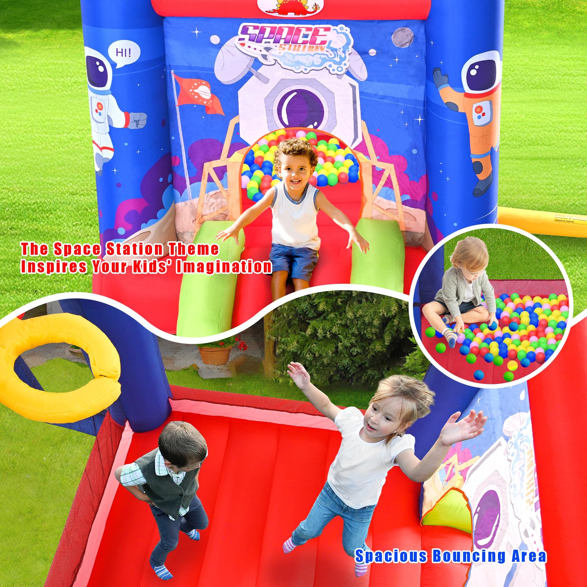 WELLFUNTIME Inflatable Bounce House Jumping Castle Slide with Blower, Kids Bouncer with Basketball Rim, 110x82.5x72.8 Inch Bouncy Castle