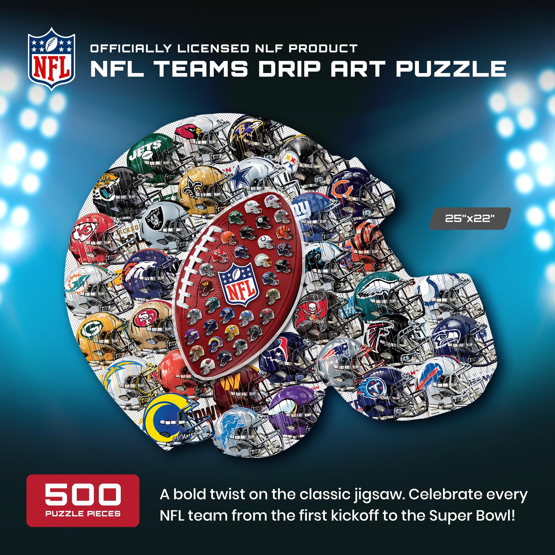 MasterPieces 500-Piece NFL Drip Art Helmet Shaped Puzzle - Perfect for NFL Fanatics - 25"x22"