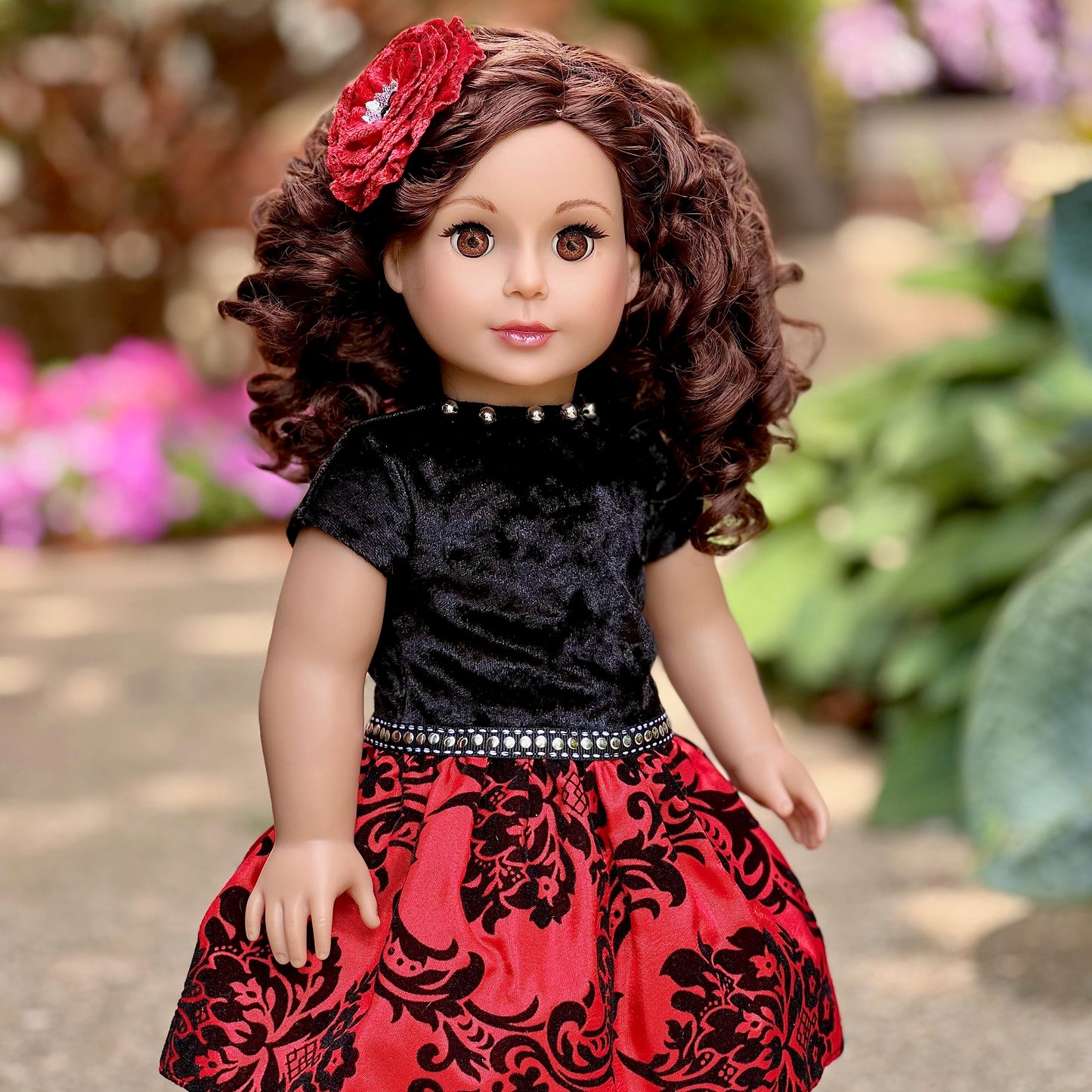 Holiday Spirit - 3 Piece 18 inch Doll Outfit - Holiday Red Taffeta Party Dress with Red Shoes and Headband - (Doll Not Included)